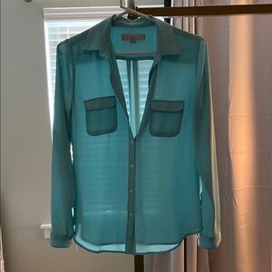 LOFT Aqua Sheer Button-Up Blouse
